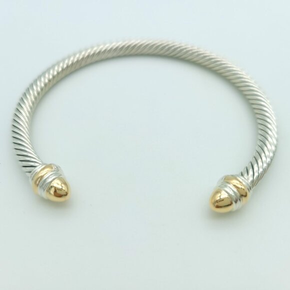DAVID YURMAN 5mm Cable Classic Bracelet w/ 14k Gold in Sterling Silver 7 inch - Picture 2 of 9